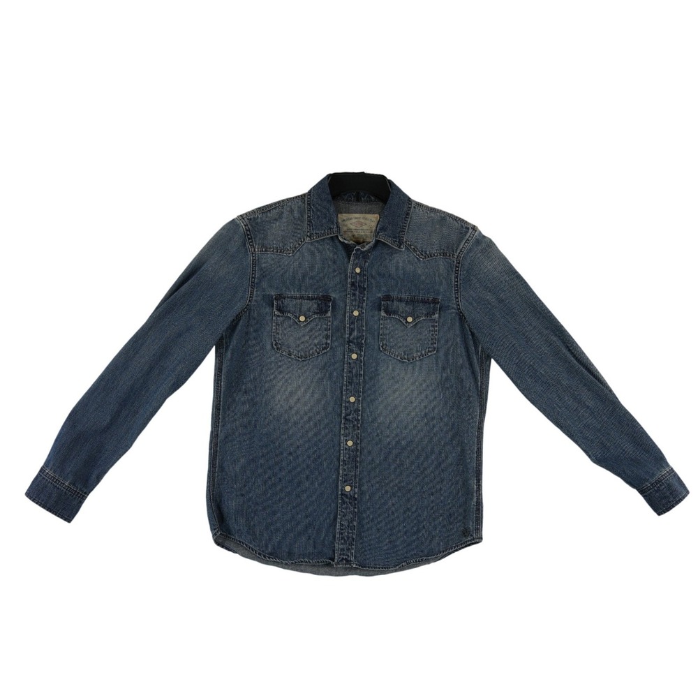 American Eagle Vintage Denim Western Shirt Men's Size Medium Blue Pearl Snap